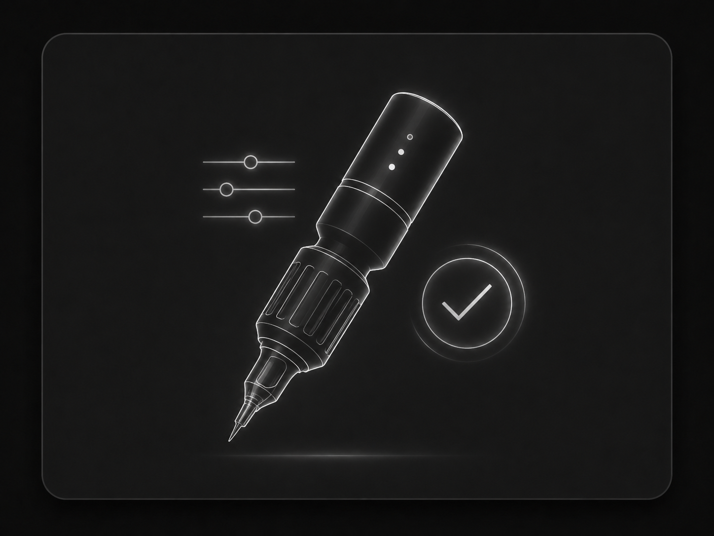 Generic beginner friendly tattoo machine illustration with check mark and simple controls