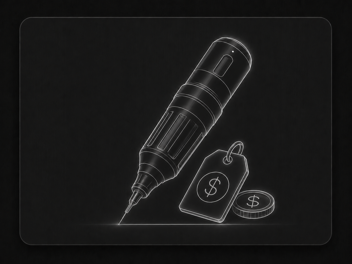 Generic tattoo machine illustration with price tag indicator