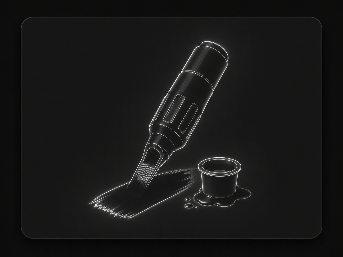 Generic tattoo machine illustration with dense ink fill and pigment cup