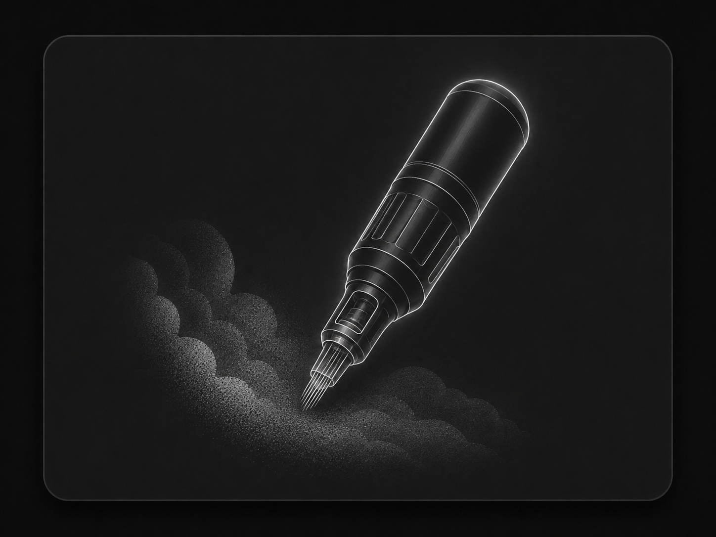 Generic tattoo machine illustration with soft greywash dot shading pattern