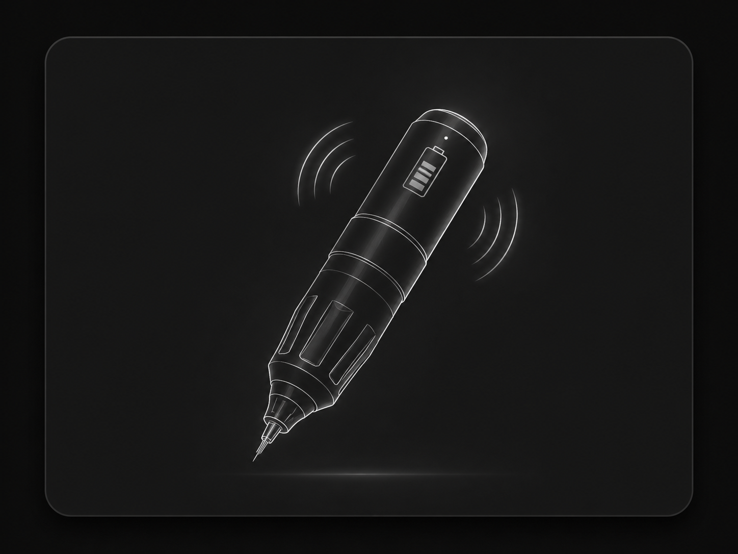 Generic wireless tattoo machine illustration with battery icon and signal waves